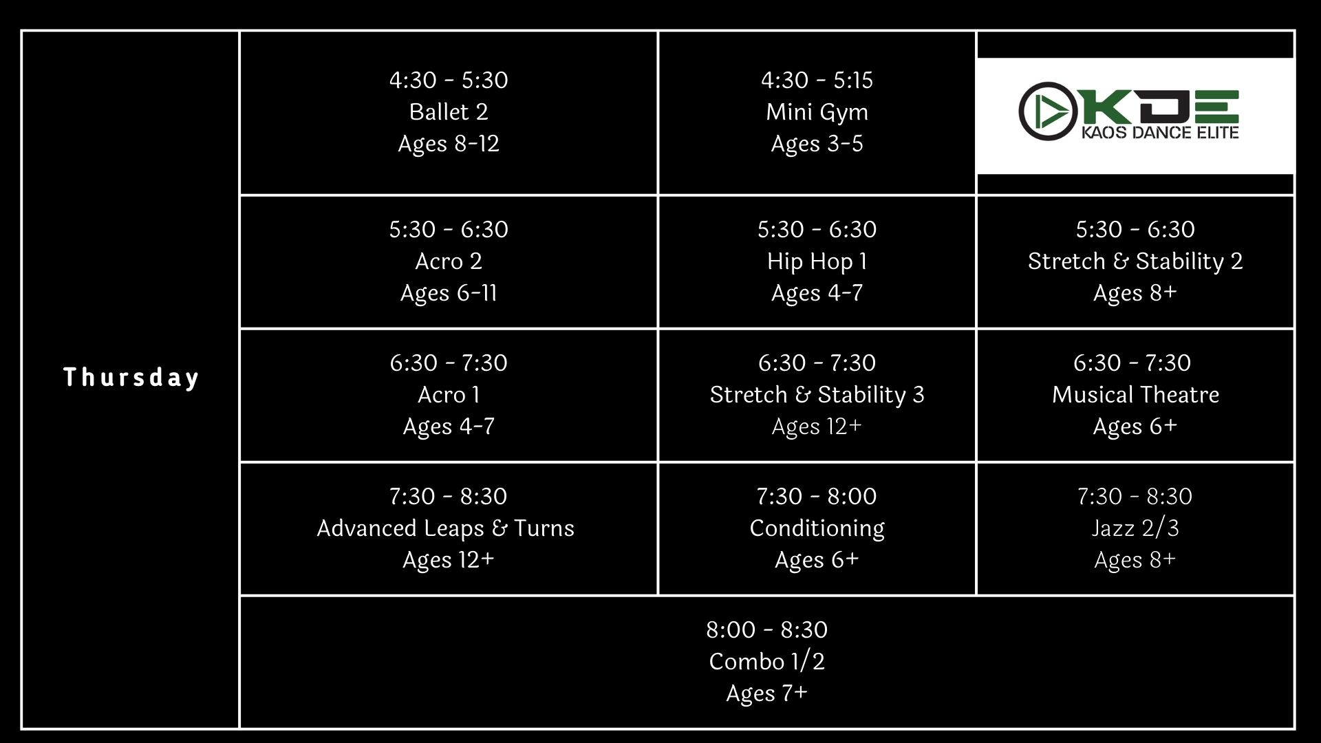 Class Schedules Kaos Dance Elite